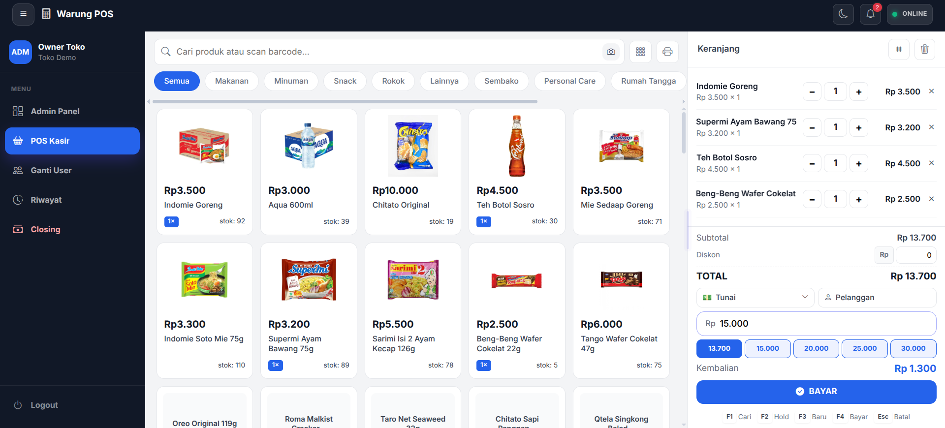Tampilan POS Kasir Warung POS